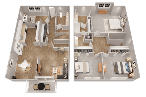 two views of a floor plan of a bedroom and a living room